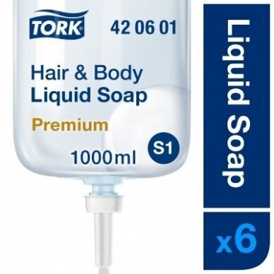 DUŠO ŽELĖ IR ŠAMPŪNAS TORK PREMIUM S1, 1000ML DUŠO ŽELĖ IR ŠAMPŪNAS TORK PREMIUM S1, 1000ML