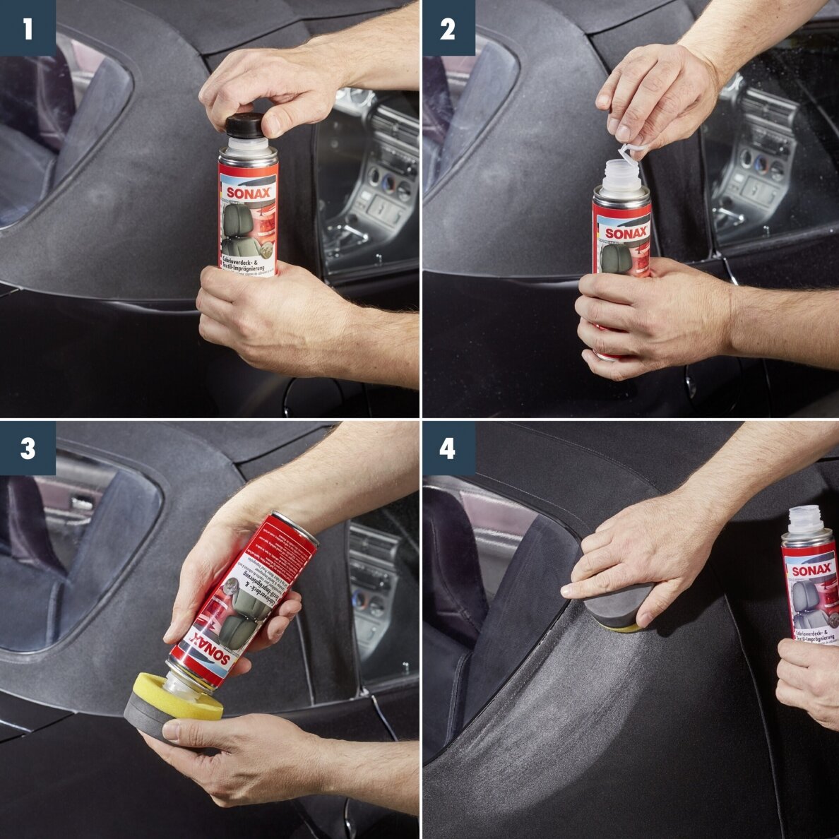 Kabrioleto stogo ir tekstilės impregnavimo priemonė, SONAX 250ml 1 Kabrioleto stogo ir tekstilės impregnavimo priemonė, SONAX 250ml 1