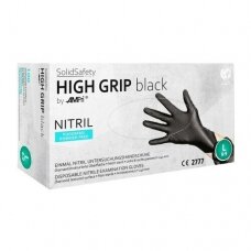 Vienkartinės itin tvirtos nitrilo pirštinės be pudros SolidSafety High Grip, juodos, XL dydis, 100vnt.,